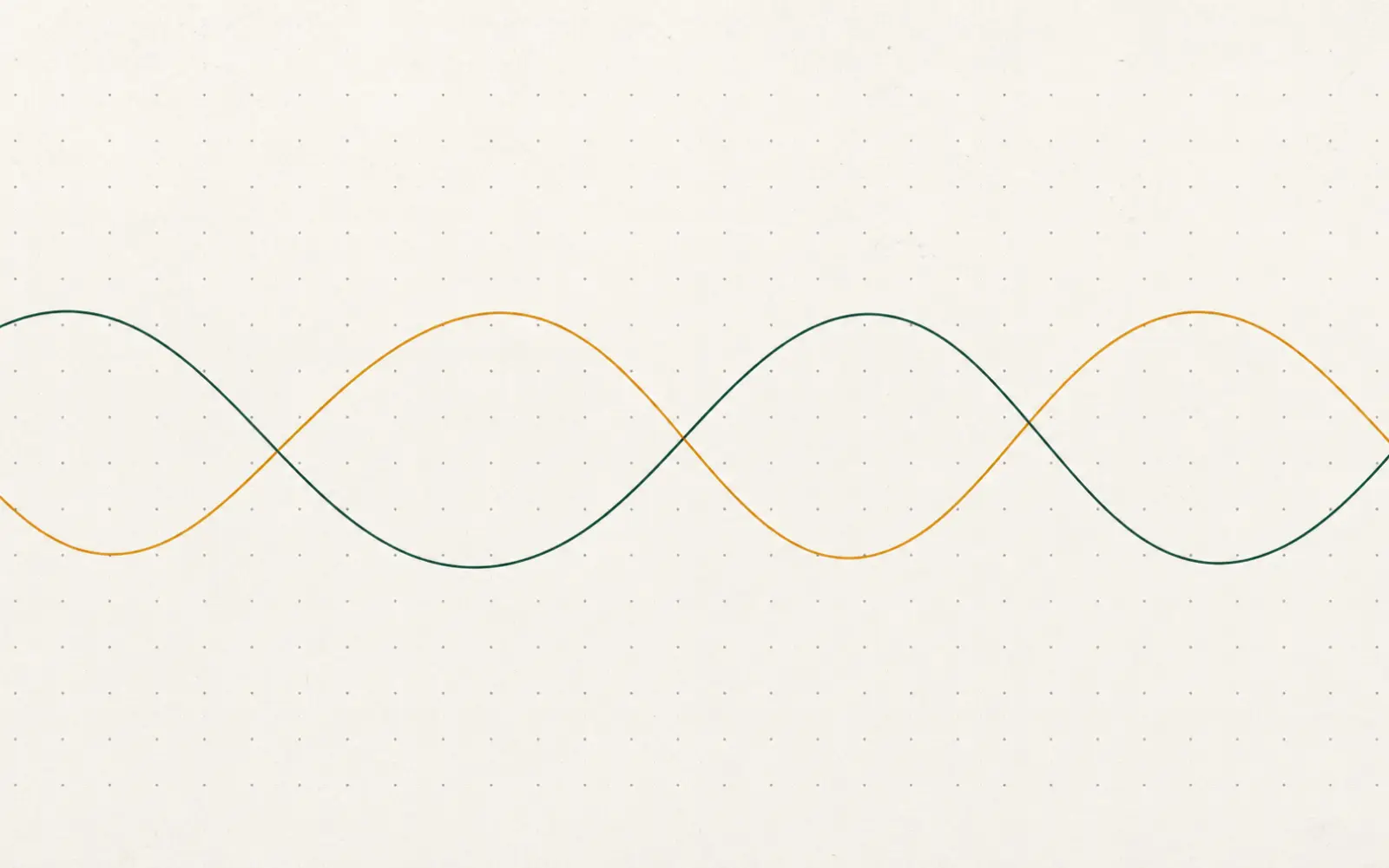 Two overlapping sound waves, green and orange, on a dotted background.